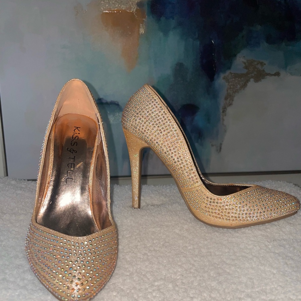 Kiss & Tell Gold Rhinestone Heels - Picture 2 of 6